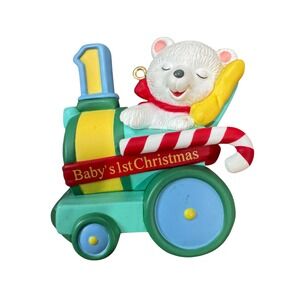 Hallmark Ornament 2000 Baby's First Christmas Peppermint Express Bear Train